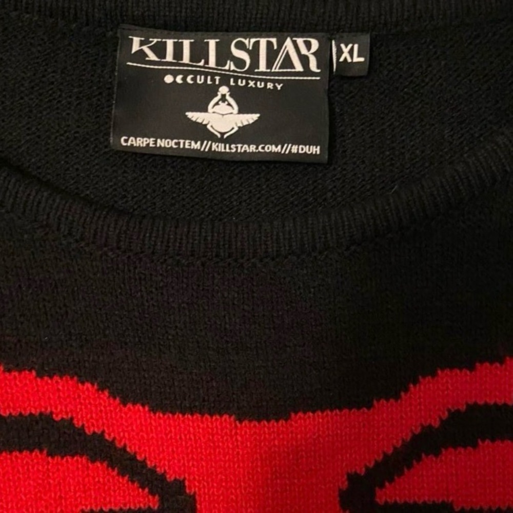 KILLSTAR Long Sweater Women’s sz XL Black/Red RibCage Art Distressed GOTH NEW - Picture 2 of 10